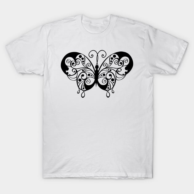 Ornate Butterfly Silhouette T-Shirt by skycloudpics